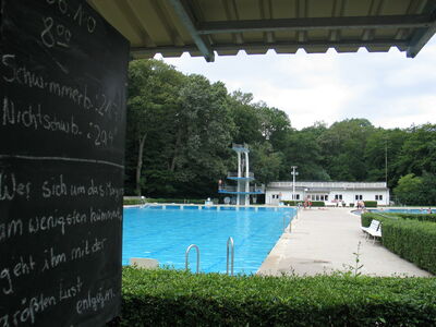 Foto Waldbad Birkerteich - Blick auf das 50m Becker und den Sprungturm