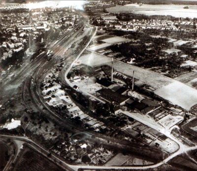 Luftaufnahme von 1950 vom Gebiet Tangermühlenweg, das als Neubaugebiet erschlossen werden sollte